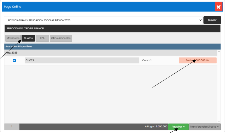 Paso 2: Selección de Arancel